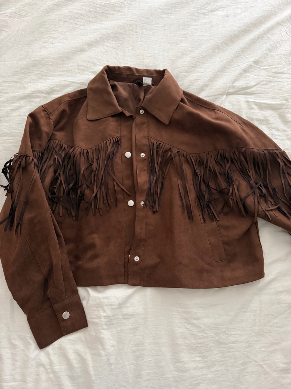 H&M Brown Fringe Suede Crop Jacket